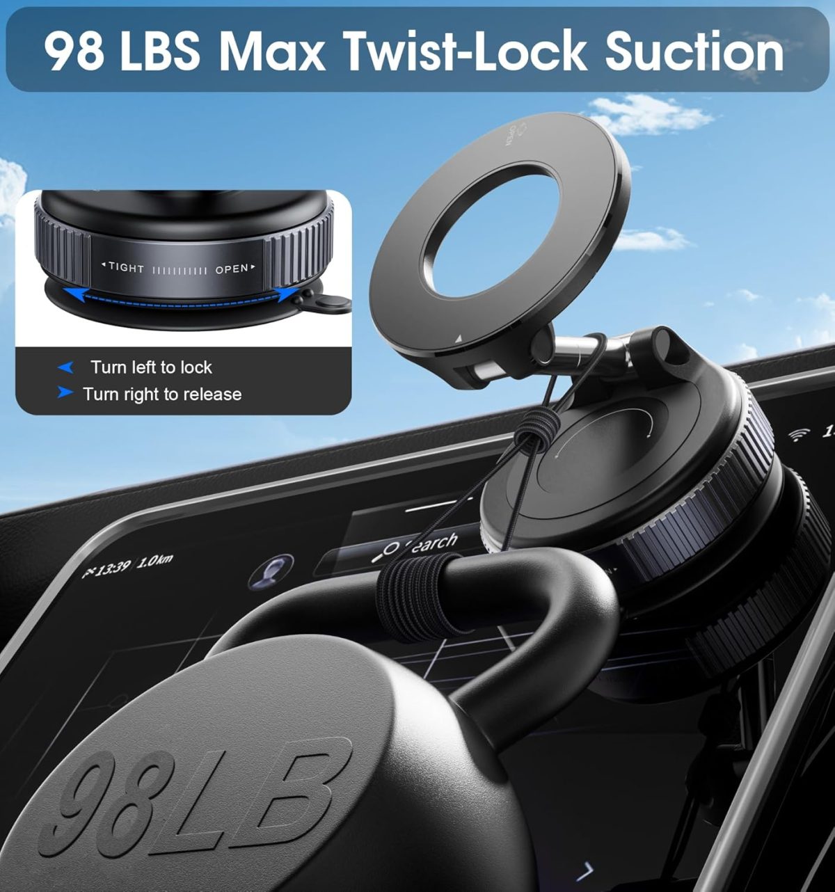⁦REOKILY Strong Magnetic Car Phone Holder for MagSafe, Ultra Vacuum Suction Cup Phone Mount 360° Cell Phone Holders for Your Car Accessories for iPhone 16 15 14 13 12 Android⁩ - الصورة ⁦4⁩