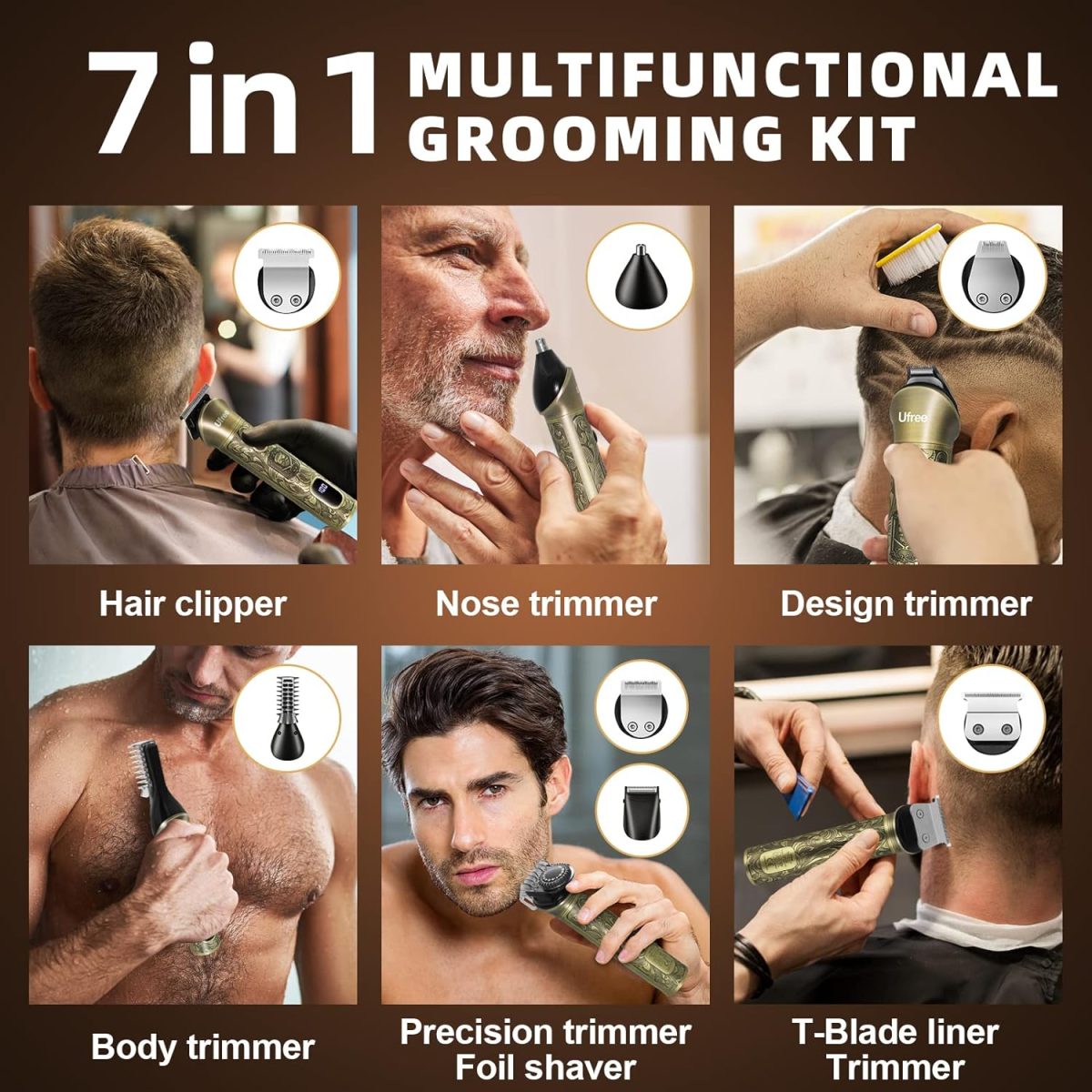 ⁦Ufree Beard Trimmer for Men, Electric Razor Shaver, Cordless Hair Clipper Shaving Kit for Mustache Body Nose Ear Hair Facial, Adjustable Beard Grooming Kit Birthday Gifts for Men⁩ - الصورة ⁦3⁩