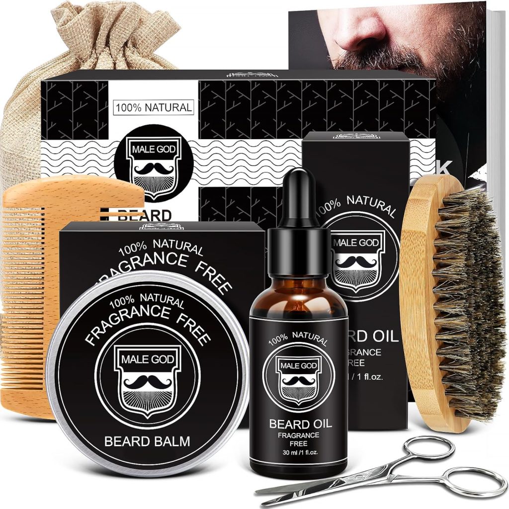 Gifts for Men, Beard Kit w/Handmade Beard Oil &Blam, Handmade Beard Brush &Comb, Anniversary &Birthday Gifts, Unique Gifts for Him Husband Boyfriend, Beard Care Kit for Daddy, Gifts for Men Dad