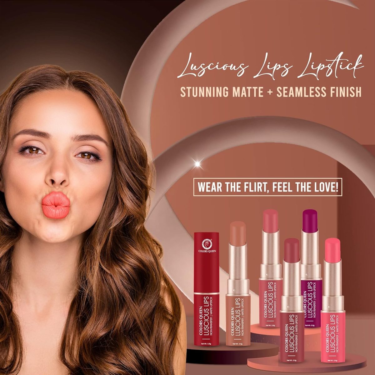 ⁦Colors Queen Luscious Lips - Non Transfer Creamy Matte Lipstick | Highly Pigmented with Smooth Application | Long Lasting Lipstick Waterproof | Smudge Proof Lipstick for Women (03 - Rosy Sunday - 3.5g⁩ - الصورة ⁦7⁩