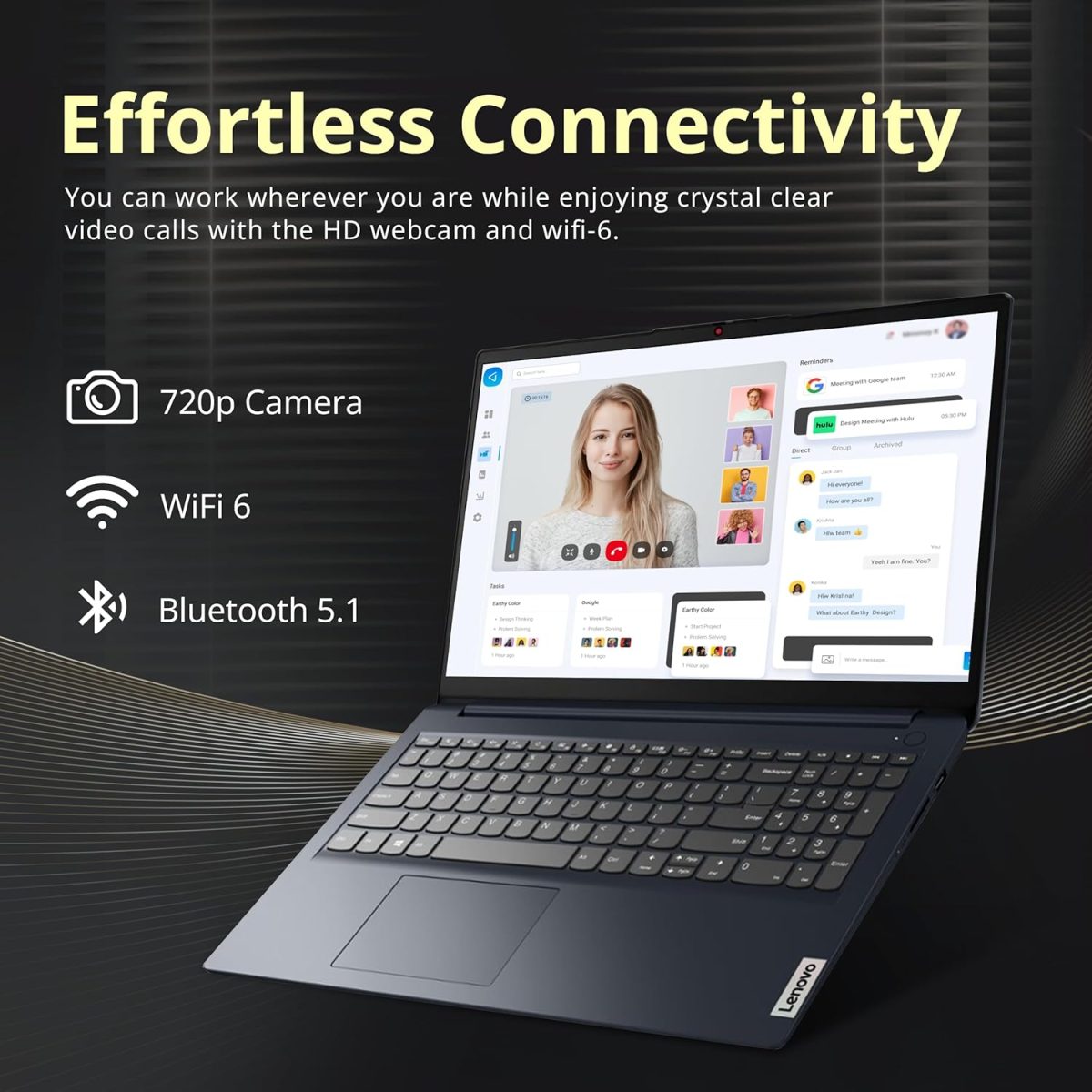 ⁦Lenovo IdeaPad 1i 15.6" FHD Touchscreen Laptop, Intel i5-1235U, 40GB RAM, 1.16TB Storage(1TB SSD+160GB Docking Station Set), Intel Iris Xe Graphics, Num Pad, Dolby Audio, Wi-Fi 6, Win 11, Abyss Blue⁩ - الصورة ⁦5⁩