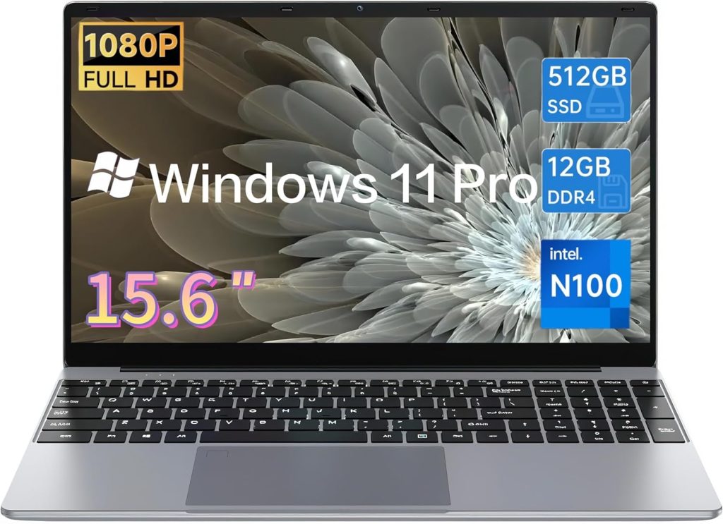 Gezoon 15.6 inch Laptop, Intel 12th Quad Core N100(Up to 3.4GHz) Processor,12GB RAM 512GB SSD, 2K FHD IPS Laptops, 2.4G/5G WiFi, Webcam,Full-Featured Type-C,Large Capacity Battery