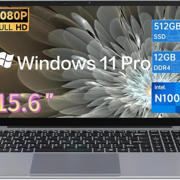 Gezoon 15.6 inch Laptop, Intel 12th Quad Core N100(Up to 3.4GHz) Processor,12GB RAM 512GB SSD, 2K FHD IPS Laptops, 2.4G/5G WiFi, Webcam,Full-Featured Type-C,Large Capacity Battery