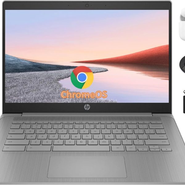 HP Chromebook 14" HD Flagship Laptop for Student Business, Quad-Core Celeron N4120 Processor, 4GB RAM, 192GB Storage (64GB eMMC + 128GB Card), Webcam, WiFi, Long Battery, Chrome OS+HubxcelAccessory