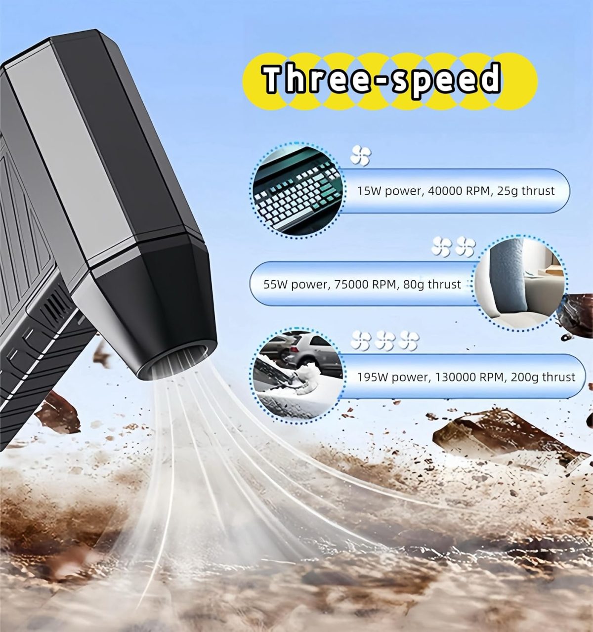 ⁦Milatech Electric Air Duster Rechargeable 130000RPM Super Powerful Turbo Dry Violent Jet Fan Cordless Rugged Air Blower for Electronics PC Car Detailing Home Cleaning Mini⁩ - الصورة ⁦4⁩