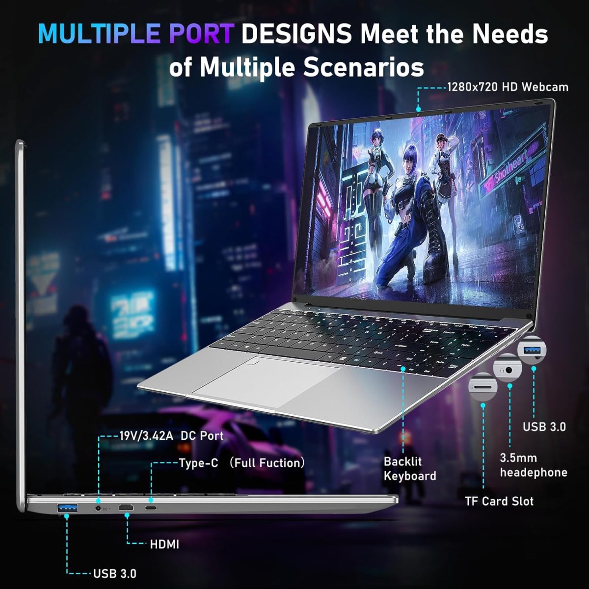 ⁦NAIKLULU Gaming Laptop,15.6 Inch Laptop Computer,32GB RAM 1TB SSD,AMD Ryzen 5 7430U 6C/12T Processor(up to 4.3Ghz),AMD Radeon Graphics,15.6”FHD 1920 * 1080 Display,WiFi 5,BT5.0,Backlit Keyboard⁩ - الصورة ⁦4⁩