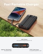 ⁦Charmast Power Bank with Built in Cables, 20000mAh USB C Battery Pack 5 Outputs 4 Inputs with LED Display Type C Powerbank,22.5W Fast Charging Portable Charger Compatible with Smartphones and More⁩ - الصورة ⁦8⁩