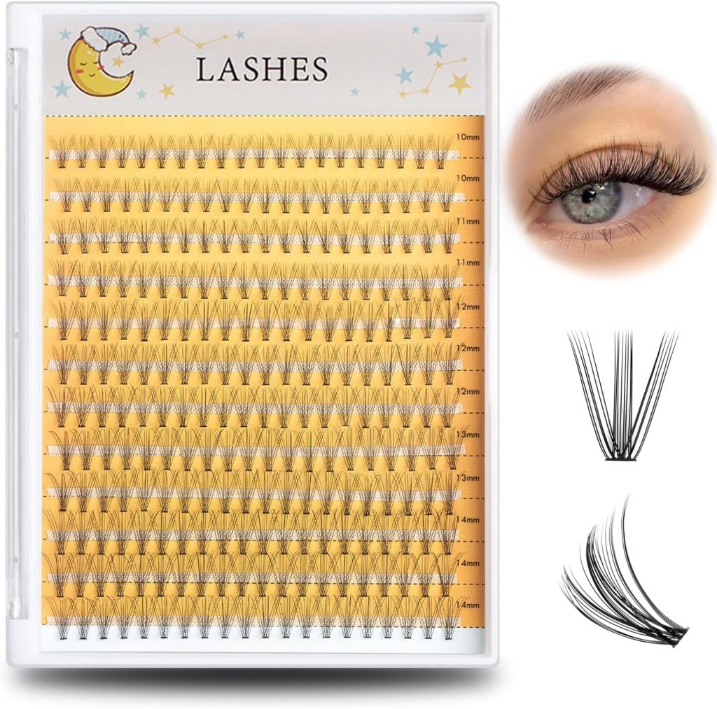 Excefore 240pcs Individual Lashes Extension, 10D Natural Mix Pack Cluster Lashes, 10-14mm Mix Lengths 10 Roots C Curl 0.07mm Thickness Professional Makeup Individual Cluster Lashes(10/11/12/13/14mm)