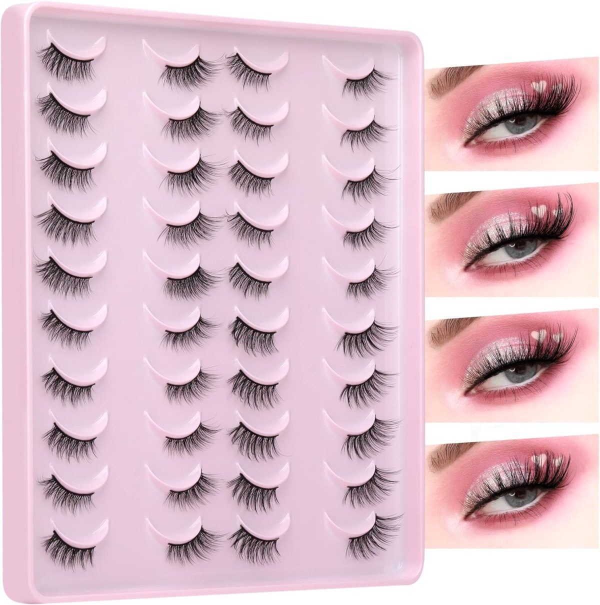 ⁦Yawamica Half Lashes Natural Look Fluffy False Eyelashes Wispy 4 Styles Cat Eye Lashes 3D Natural Volume Accent Lashes 20 Pairs Pack by⁩ - الصورة ⁦7⁩