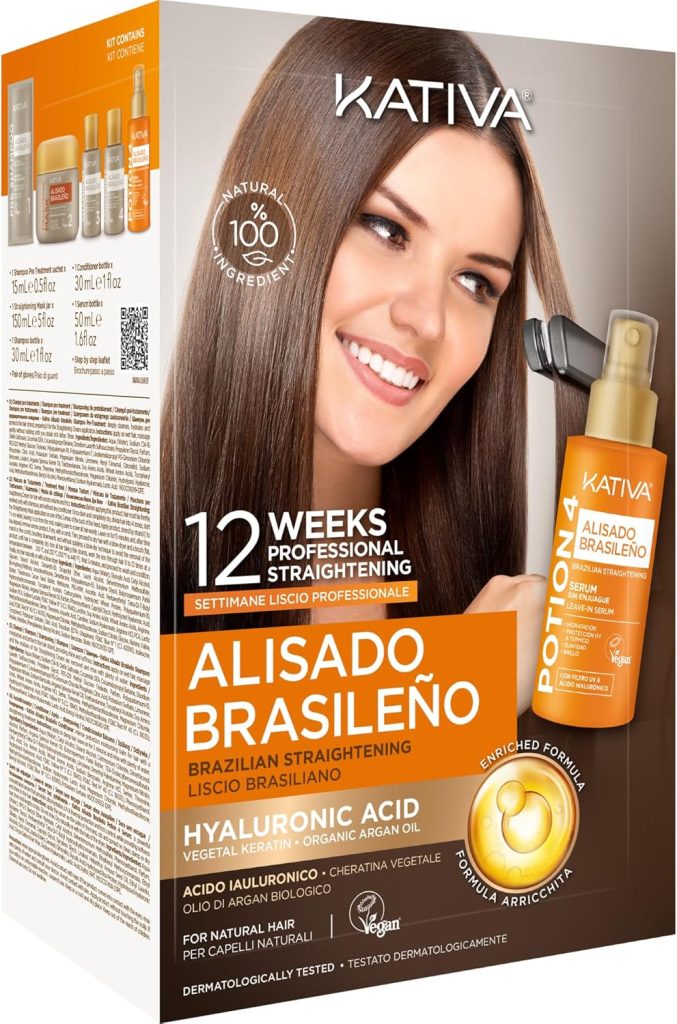 Kativa Premium Brazilian Straightening Kit - New Formula with Hyaluronic Acid - No-Rinse Serum