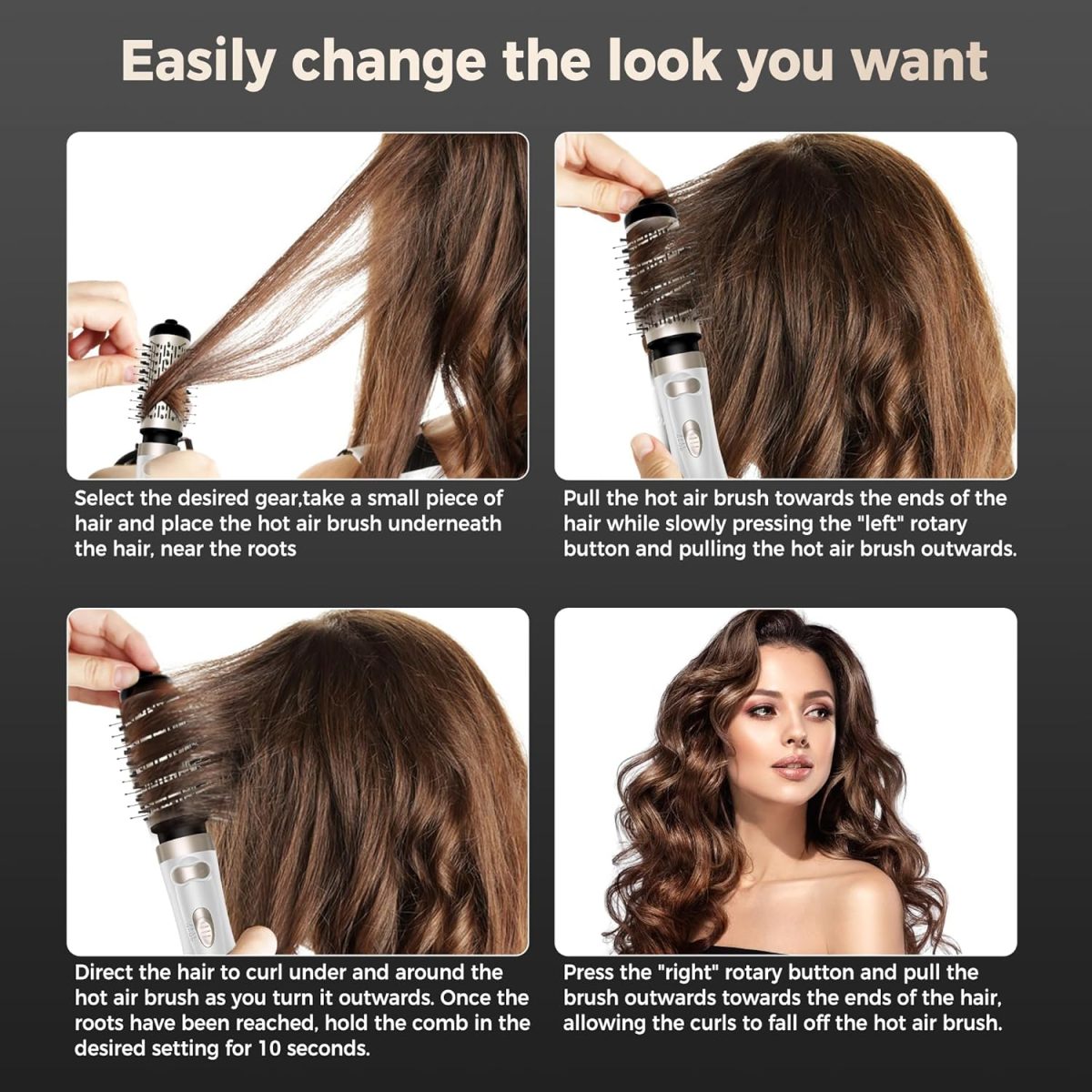 ⁦OKWRAP Rotating Hot Air Brush, Blow Dryer Brush Rotating with 2 Attachments for Drying, Smoothing, Shaping and Volume, Round Blow Dryer Brush, Rotating Warm Air Brush for Fine Hair Helps Dabe⁩ - الصورة ⁦5⁩
