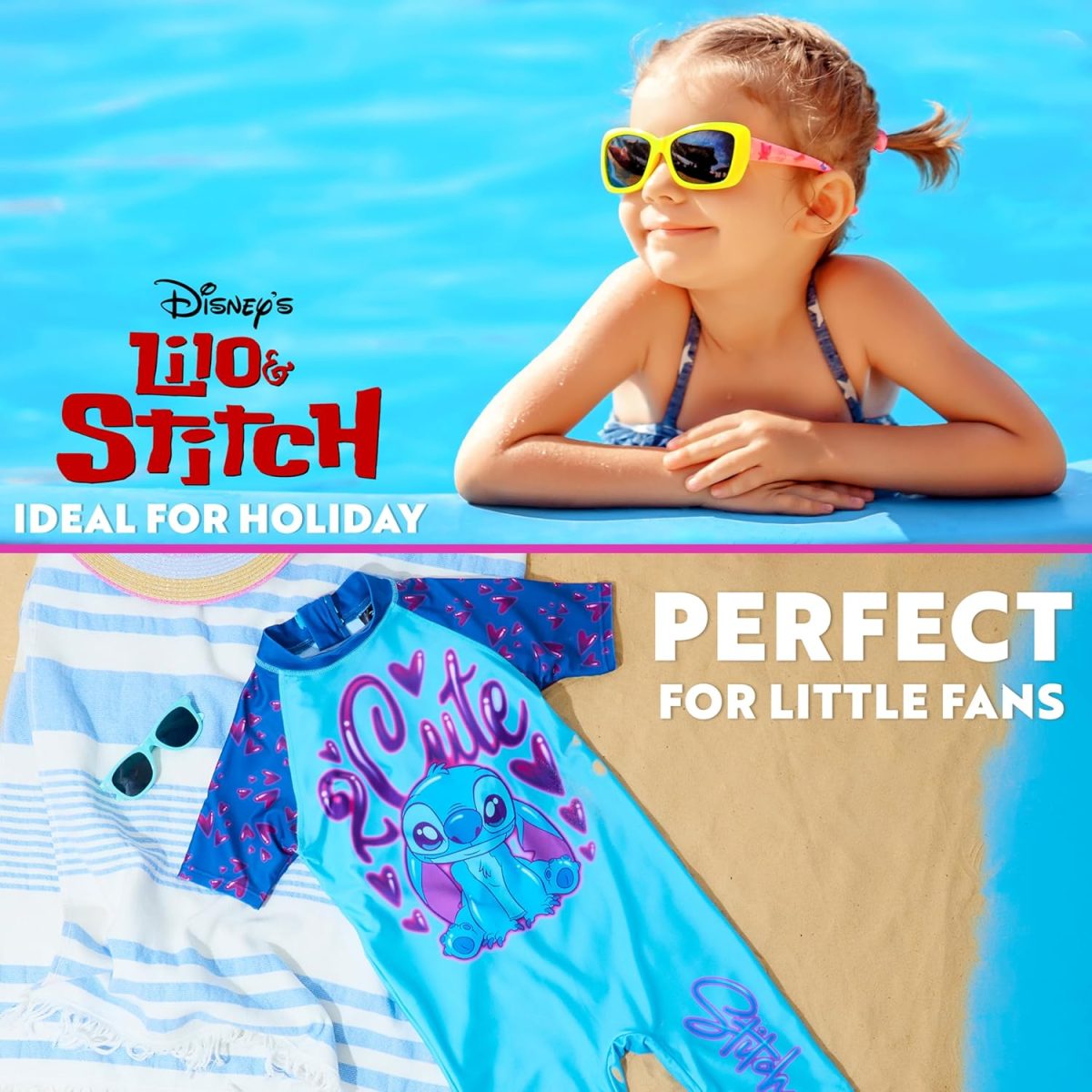 ⁦Disney Stitch Single Piece Swimsuit for Girls with Short Sleeves - Gift⁩ - الصورة ⁦4⁩