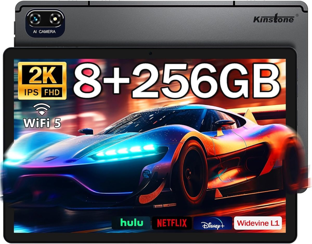 Kinstone 10.1 Inch Android Gaming Tablet, 8GB RAM 256GB ROM, Octa-Core 2.0GHz, FHD 1920x1200 IPS Screen, 6000mAh Battery, Blueteeth 5.0 & Dual WiFi, 13MP Camera, Metal Body, GMS Certified, Arabic