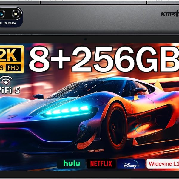 Kinstone 10.1 Inch Android Gaming Tablet, 8GB RAM 256GB ROM, Octa-Core 2.0GHz, FHD 1920x1200 IPS Screen, 6000mAh Battery, Blueteeth 5.0 & Dual WiFi, 13MP Camera, Metal Body, GMS Certified, Arabic