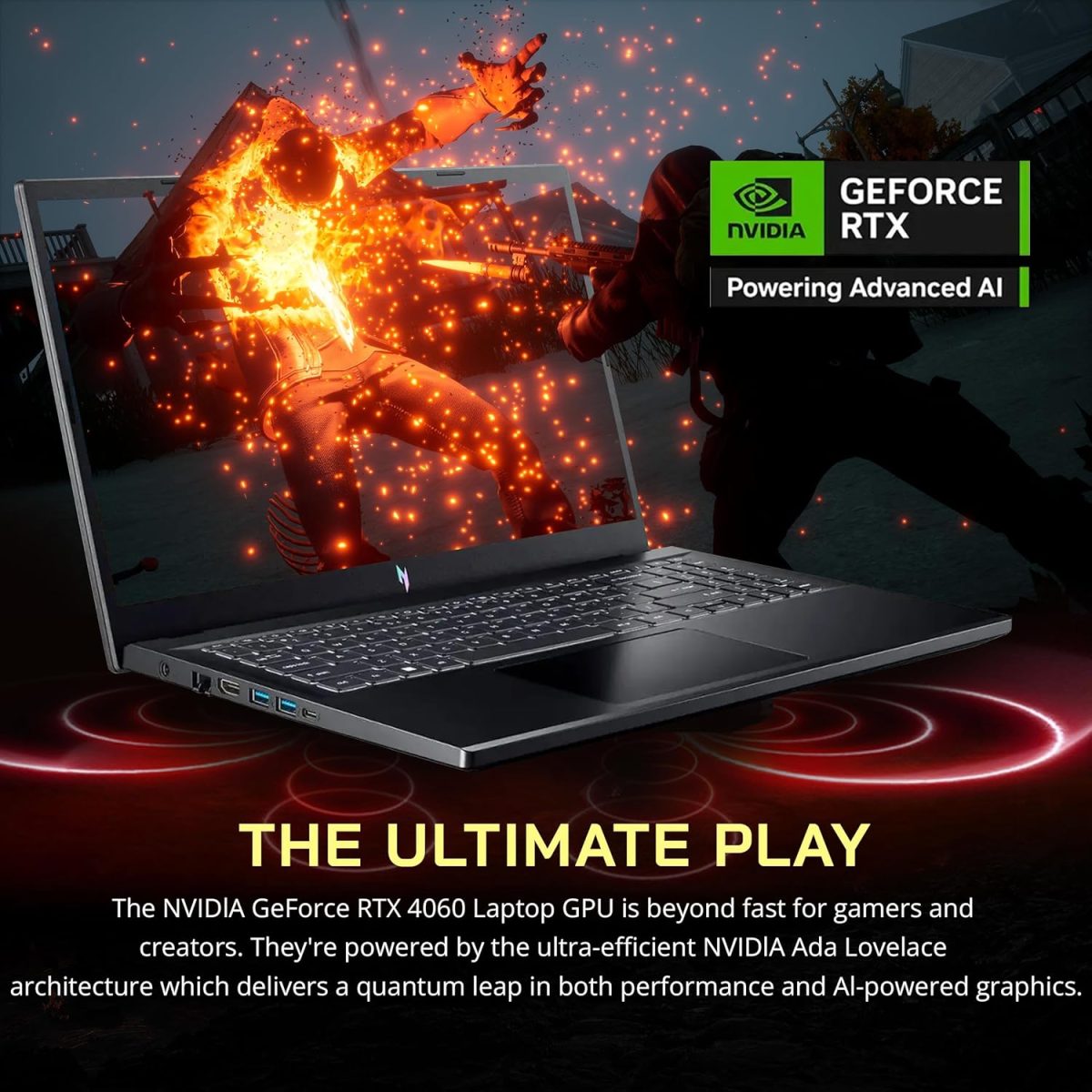 ⁦acer Nitro V 15 15.6" FHD IPS 144Hz Gaming Laptop, Intel i9-13900H, 32GB DDR5, 1TB SSD, GeForce RTX 4060 8GB GDDR6, Backlit Keyboard, Wi-Fi 6, Win 11 Pro, Black, 256GB Docking Station Set⁩ - الصورة ⁦5⁩