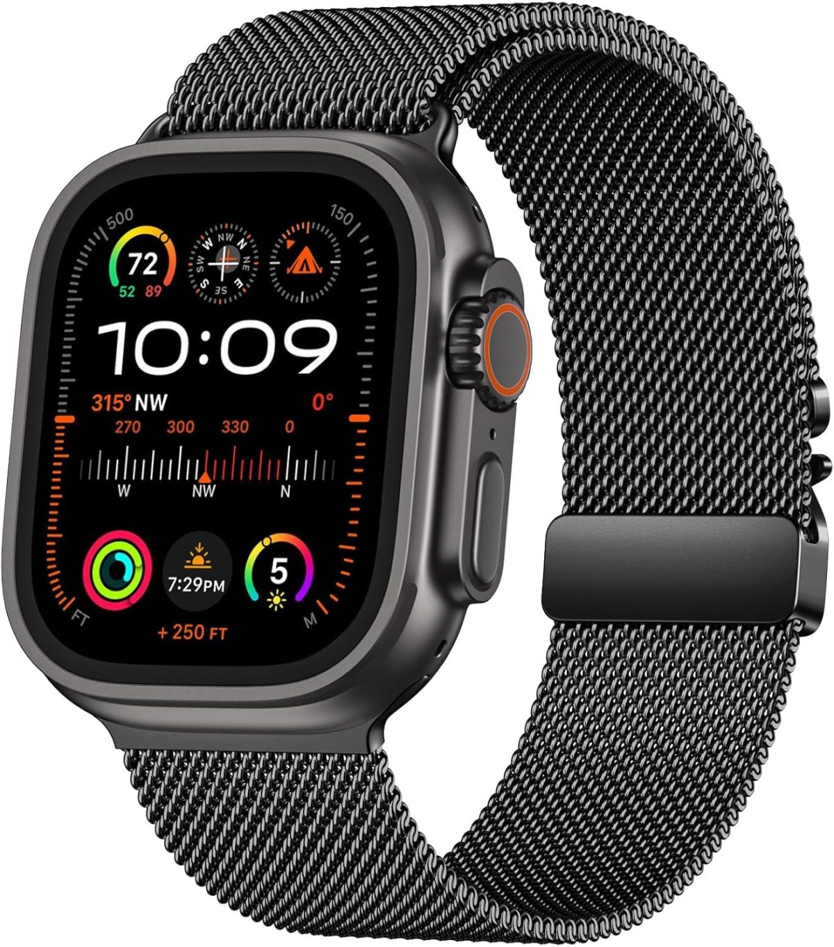 ⁦Upeak Band Compatible with Apple Watch Ultra 2/Ultra 49mm, Stainless Steel Mesh Loop Band with Parachute-style Buckle for Apple Watch Series 10 46mm, 9/8/7 45mm, SE2/SE/6/5/4 44mm, 3/2/1 42mm⁩ - الصورة ⁦2⁩