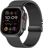 ⁦Upeak Band Compatible with Apple Watch Ultra 2/Ultra 49mm, Stainless Steel Mesh Loop Band with Parachute-style Buckle for Apple Watch Series 10 46mm, 9/8/7 45mm, SE2/SE/6/5/4 44mm, 3/2/1 42mm⁩ - الصورة ⁦2⁩