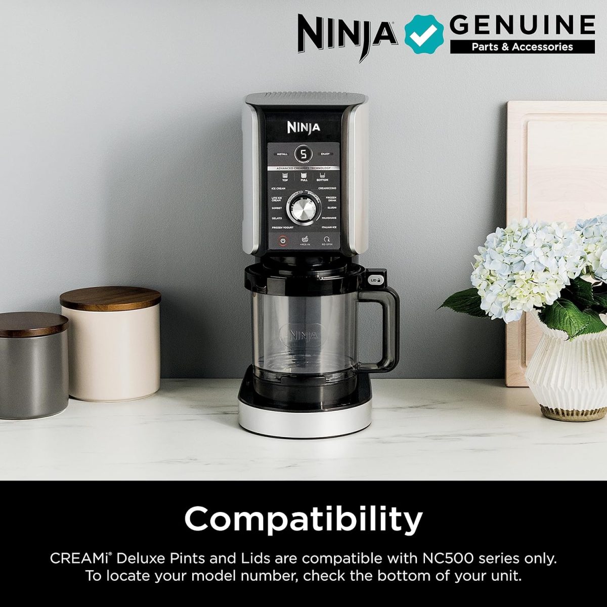 ⁦Ninja XSKPNTLTD2 CREAMi Deluxe Pints and Lids 2 Pack, Compatible with NC500 Series Ninja Creami Deluxe ice Cream Makers, BPA-Free & Dishwasher Safe, Coral & Yellow Lids⁩ - الصورة ⁦3⁩