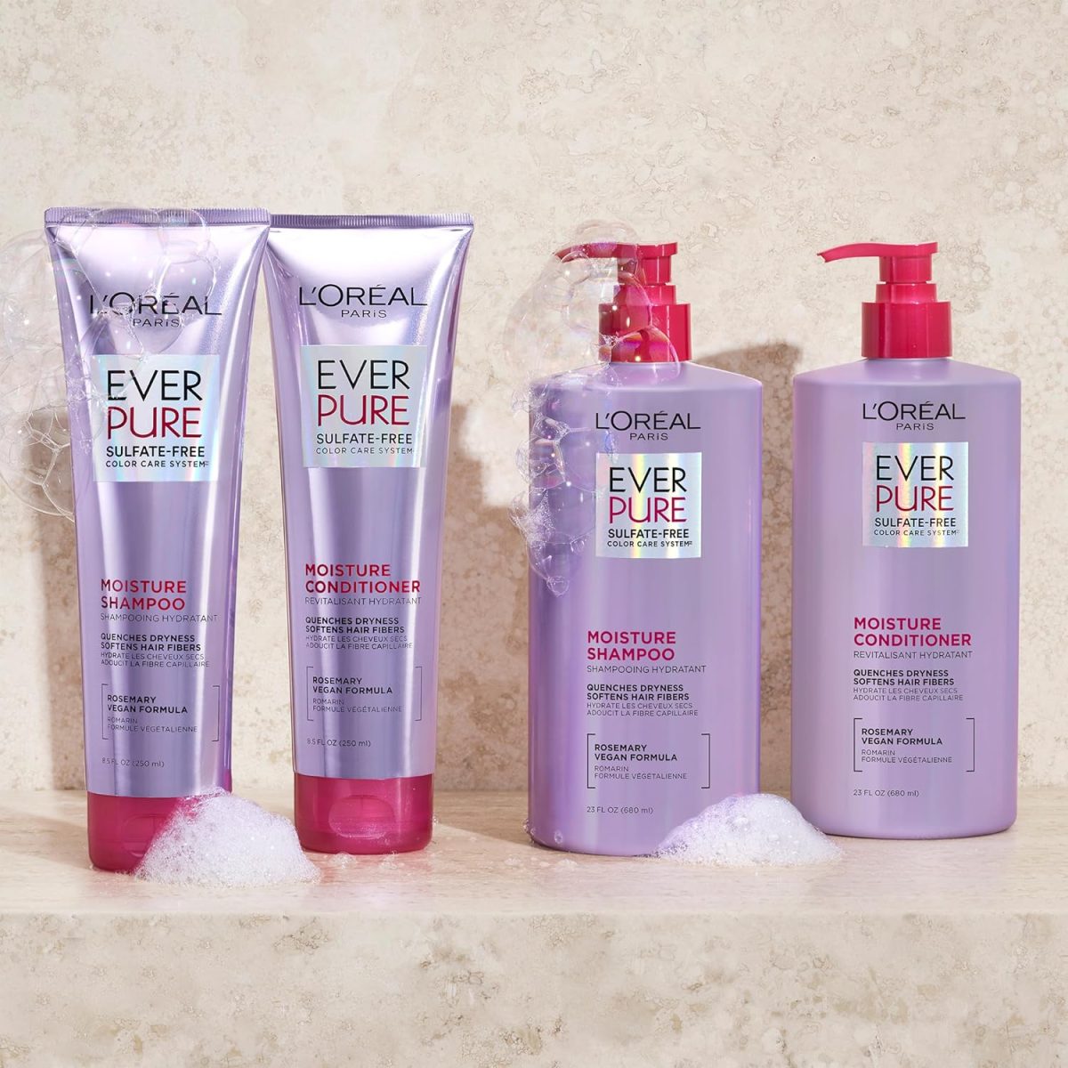 ⁦L'Oréal Paris EverPure Moisture Sulfate Free Shampoo and Conditioner for Color-Treated Hair, 8.5 Ounce (Set of 2)⁩ - الصورة ⁦9⁩