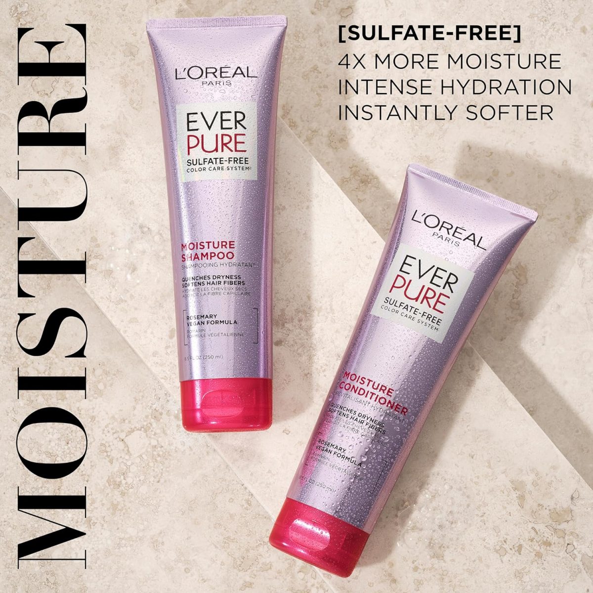 ⁦L'Oréal Paris EverPure Moisture Sulfate Free Shampoo and Conditioner for Color-Treated Hair, 8.5 Ounce (Set of 2)⁩ - الصورة ⁦2⁩