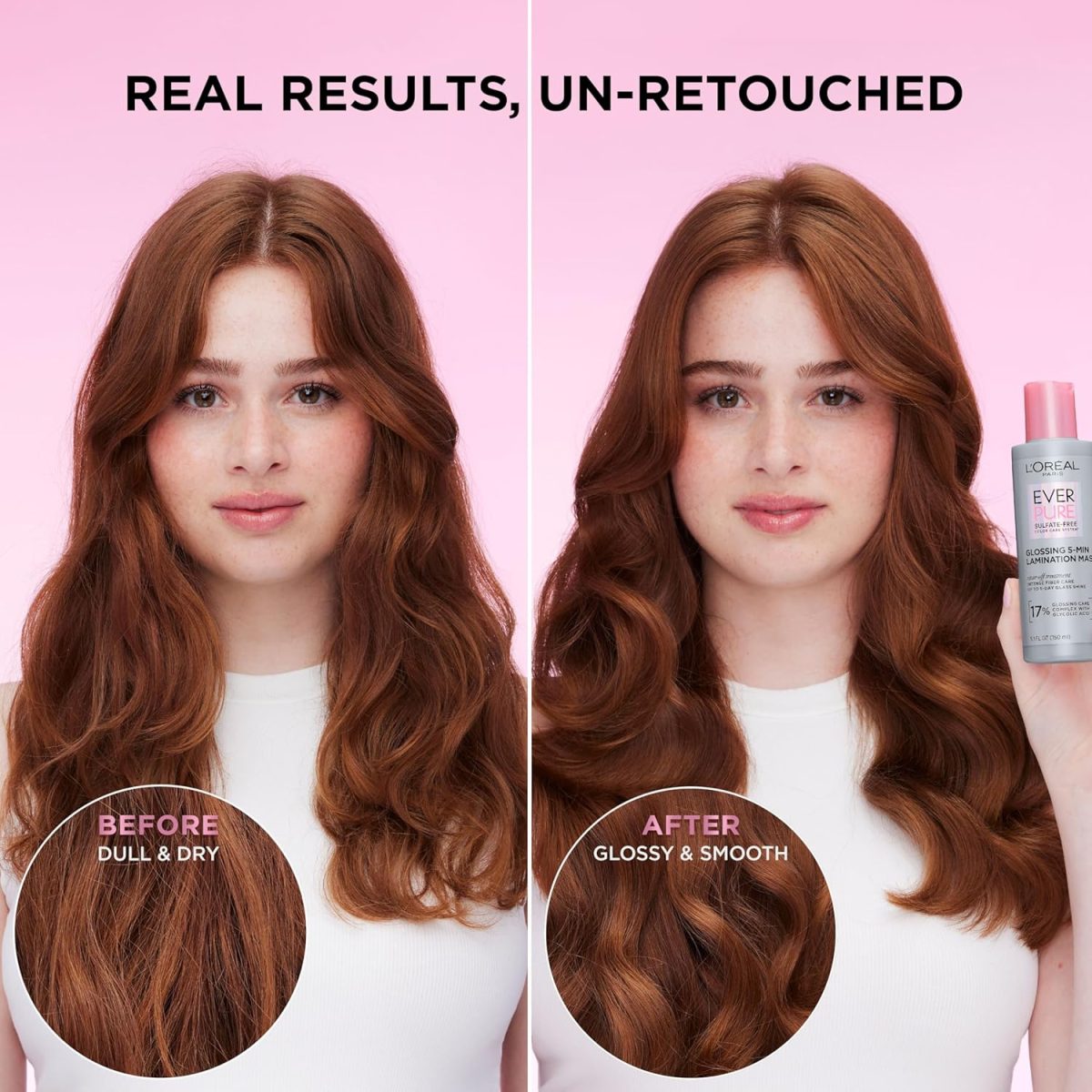 ⁦L'Oreal Paris Glossing Lamination Hair Mask with Glycolic Acid, Hair Treatment for Lasting Shine and Smoothness for Dull, Dry Hair, EverPure, 5.1 Fl Oz⁩ - الصورة ⁦2⁩