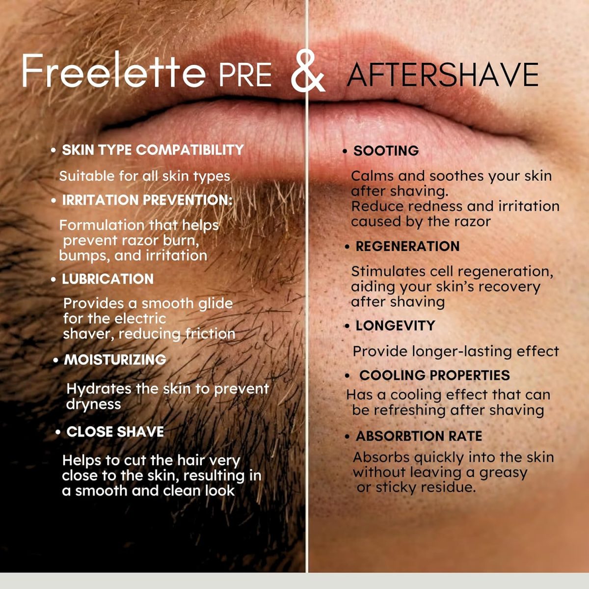 ⁦Electric Pre-Shave and Aftershave Lotion Cream - Ideal for a Close Shave - Smooth and Irritation-Free Balm Freelette (125 ml (Pack of 1), Mint/Bergamote)⁩ - الصورة ⁦4⁩