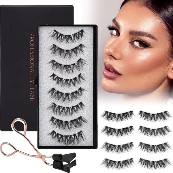 NALACAL 4 Pairs Magnetic Eyelashes Natural Look Magnetic Lashes No Glue Magnetic Eyelashes without Eyeliner Clear Band Wispy Cluster Lashes Look Like Extensions Magnetic Eyelashes with Applicator