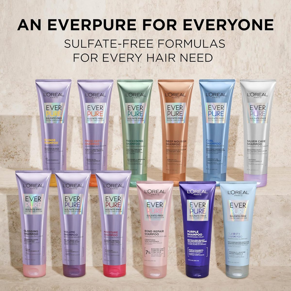 ⁦L'Oréal Paris EverPure Moisture Sulfate Free Shampoo and Conditioner for Color-Treated Hair, 8.5 Ounce (Set of 2)⁩ - الصورة ⁦7⁩