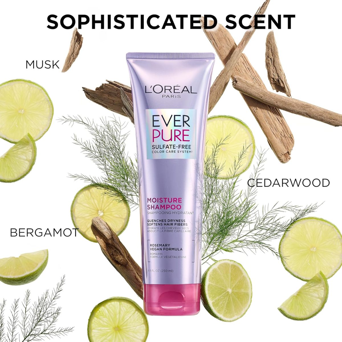 ⁦L'Oréal Paris EverPure Moisture Sulfate Free Shampoo and Conditioner for Color-Treated Hair, 8.5 Ounce (Set of 2)⁩ - الصورة ⁦5⁩