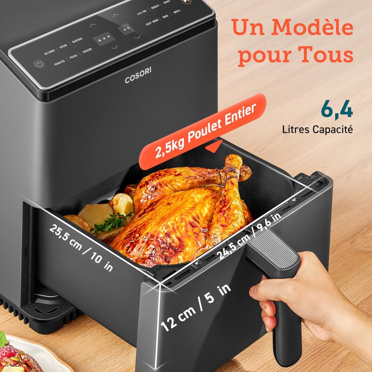 ⁦COSORI Smart Air Fryer Oven Dual Blaze 6.4L, Double Heating Elements, Cookbook, No Shaking & No Preheating, APP Control, 12 Functions, Air Fry, Roast, Bake, Reheat, Dishwasher Safe⁩ - الصورة ⁦4⁩