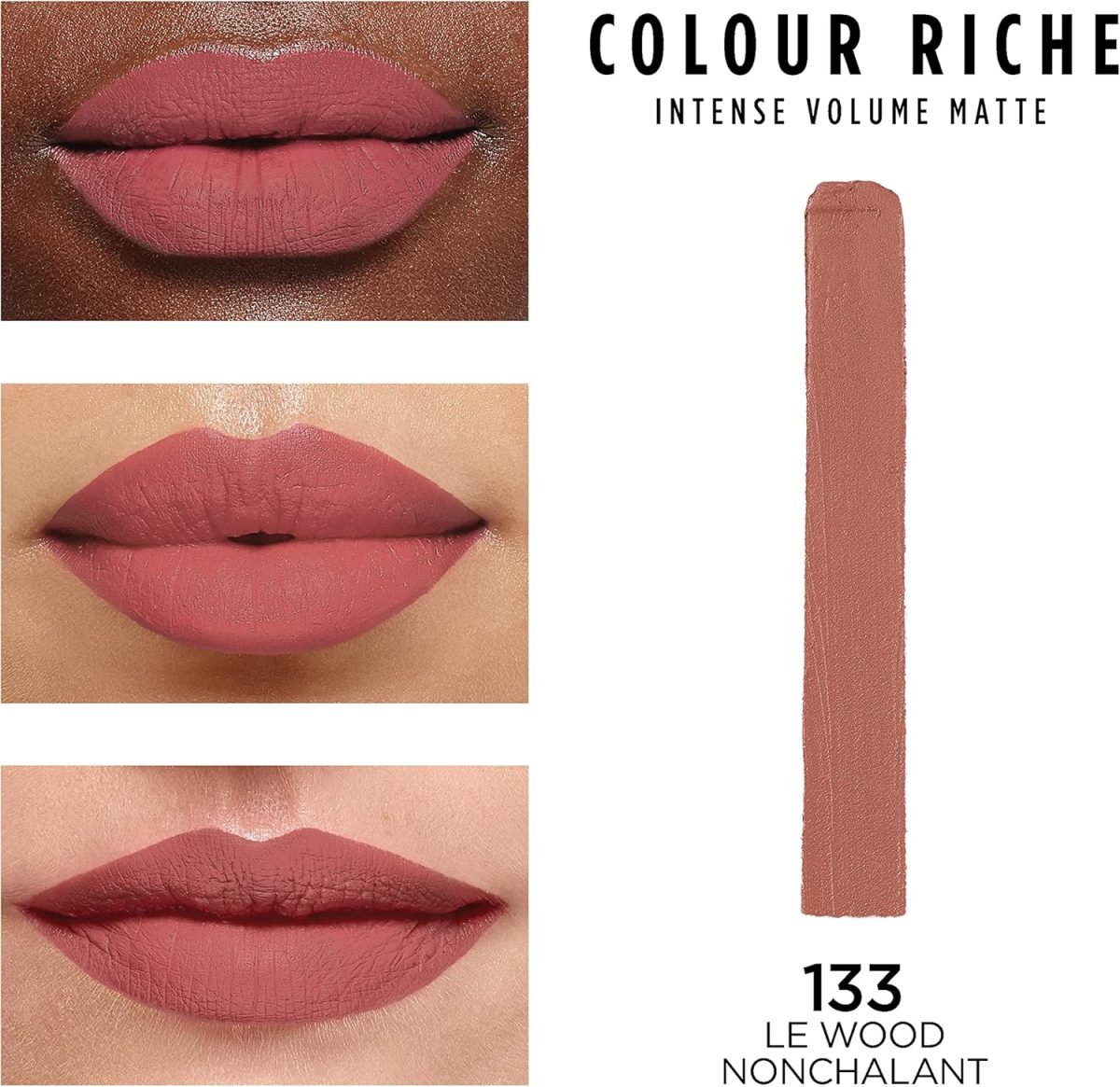 ⁦L'Oreal Paris Colour Riche Intense Volume Matte Lipstick, Lip Color Infused with Hyaluronic Acid for up to 16hr All Day Comfort, Le Wood Nonchalant, 0.06 Oz⁩ - الصورة ⁦2⁩