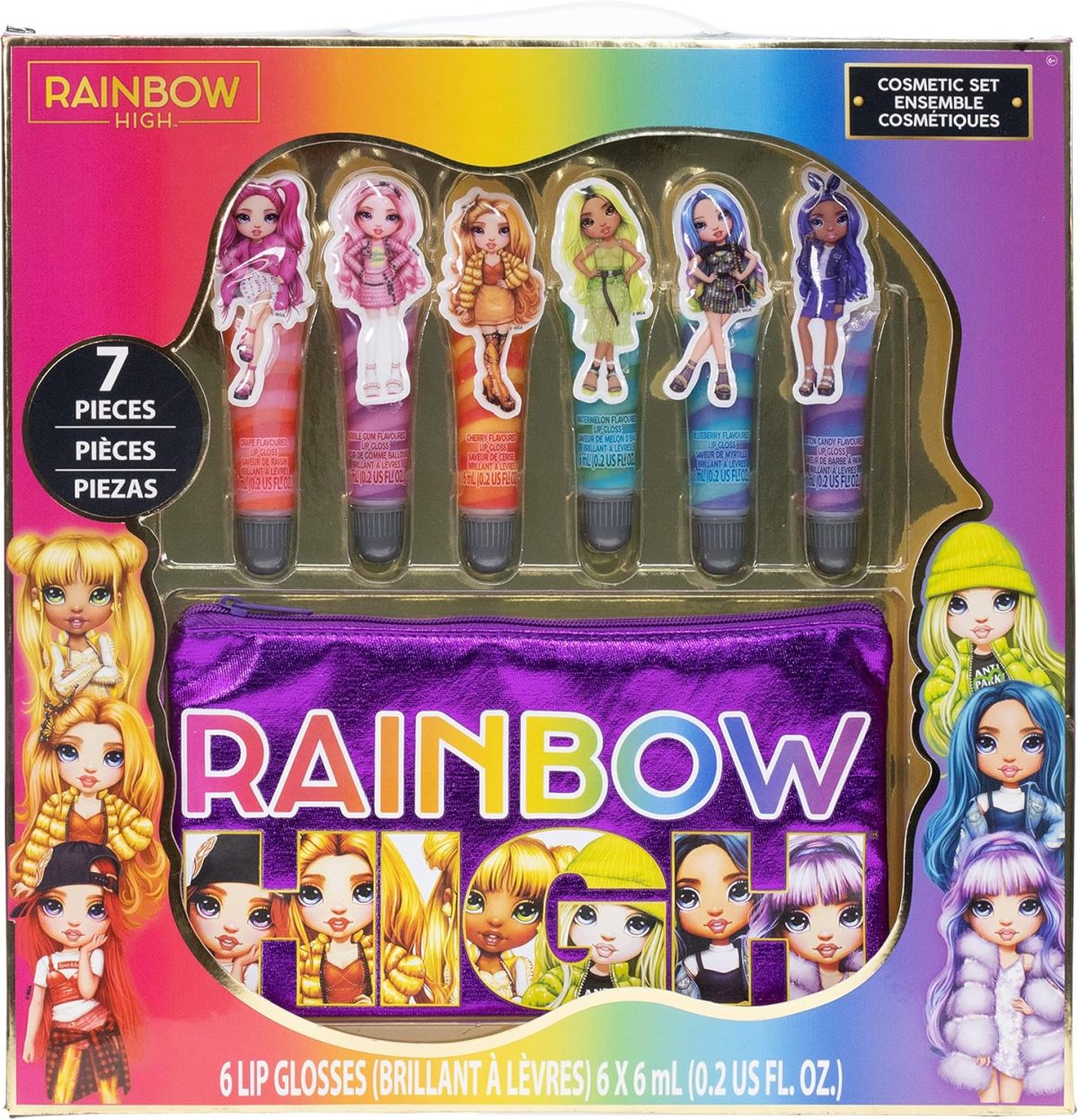 Townley Girl Rainbow High 6 Pack Lip Gloss Set with Bag Makeup