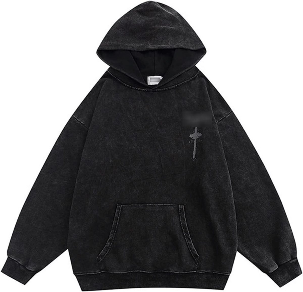 ⁦Ancoree Long Sleeve T-Shirt Hoodie Sweatshirt Washed Hooded Streetwear Harajuku Casual Cotton Oversized Top (Color : Black, Size : M)⁩ - الصورة ⁦1⁩