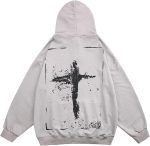 ⁦Ancoree Long Sleeve T-Shirt Hoodie Sweatshirt Washed Hooded Streetwear Harajuku Casual Cotton Oversized Top (Color : Black, Size : M)⁩ - الصورة ⁦2⁩