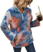 BTFBM Women Sherpa Pullover Quarter Zip Long Sleeve Fluffy Soft Fleece Jackets Sweaters Sweatshirts Hoodies Outwear Coat