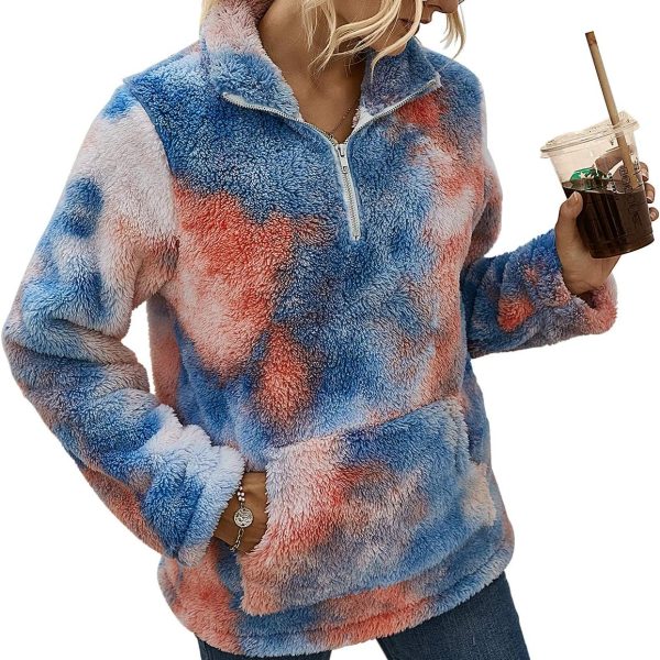 BTFBM Women Sherpa Pullover Quarter Zip Long Sleeve Fluffy Soft Fleece Jackets Sweaters Sweatshirts Hoodies Outwear Coat