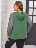 ⁦CYH Women's Fashion Hoodies & Sweatshirts， مقاس كبير هودي طباعة الأزهار اكمام راجلان (Color : Green, Size : 2XL)⁩ - الصورة ⁦2⁩