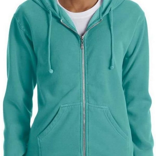 Comfort Colors Ladies Pigment Dyed Full Zip Hooded Sweatshirt Hoodies 1598 (Small, Seafoam)
