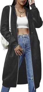 ELESOL Women Casual Zip up Fleece Hoodies Tunic Sweatshirt Long Hoodie Jacket S-XXXL