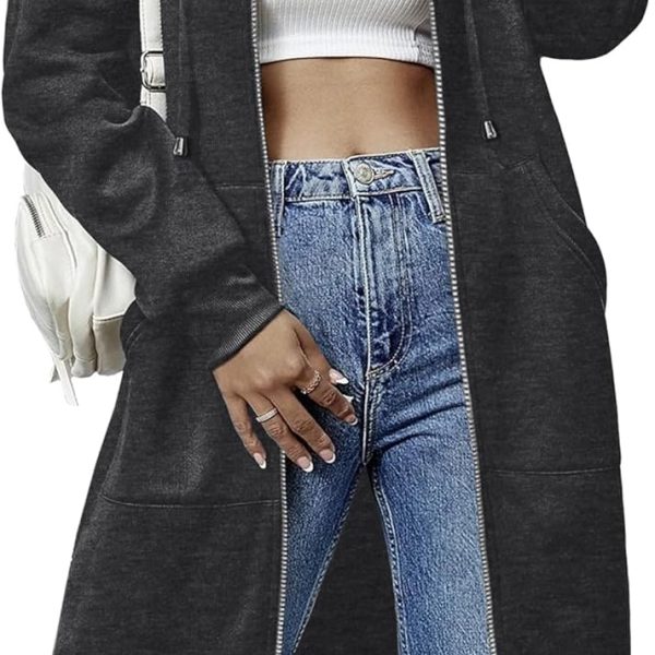 ELESOL Women Casual Zip up Fleece Hoodies Tunic Sweatshirt Long Hoodie Jacket S-XXXL