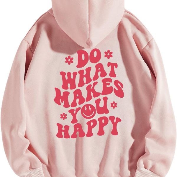 Floerns Women's Letter Graphic Print Long Sleeve Drawstring Hoodie Sweatshirt Light Pink S