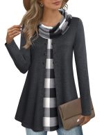 Gaharu Long Shirt Women's Long Sleeve Winter Tunic Long Cotton Oversize Pullover Women's Long Hoodie Knitted Autumn Tunic Dress Women's Long Sleeve Turtleneck Sweater Women's Winter Jumper Black White