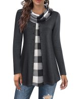 ⁦Gaharu Long Shirt Women's Long Sleeve Winter Tunic Long Cotton Oversize Pullover Women's Long Hoodie Knitted Autumn Tunic Dress Women's Long Sleeve Turtleneck Sweater Women's Winter Jumper Black White⁩ - الصورة ⁦2⁩