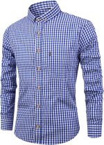 HENORD Plaid Shirt for Men Button Down Shirt Summer Casual Long Sleeve V-Neck Pullover Top