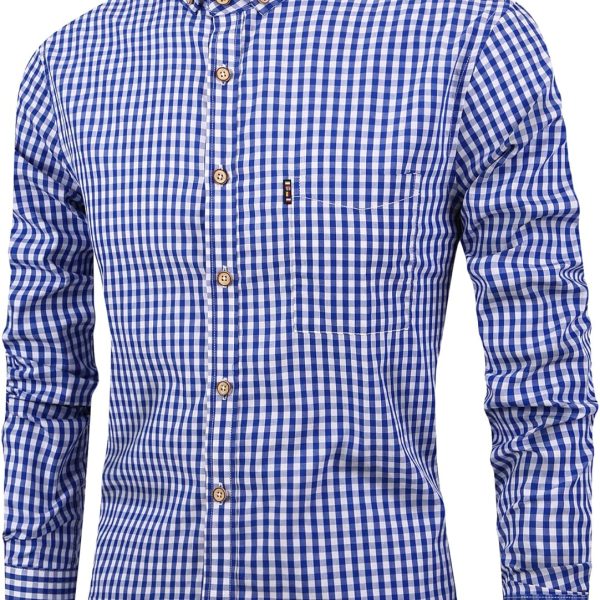 HENORD Plaid Shirt for Men Button Down Shirt Summer Casual Long Sleeve V-Neck Pullover Top
