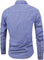⁦HENORD Plaid Shirt for Men Button Down Shirt Summer Casual Long Sleeve V-Neck Pullover Top⁩ - الصورة ⁦2⁩
