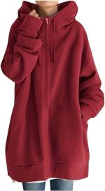 JYDQM Women's Long Hoodies Pullover,Winter Casual Fleece Jackets Knitted Sweatshirt Zip Up Hoodies,S-5XL (Color : A-red, Size : 4XL)