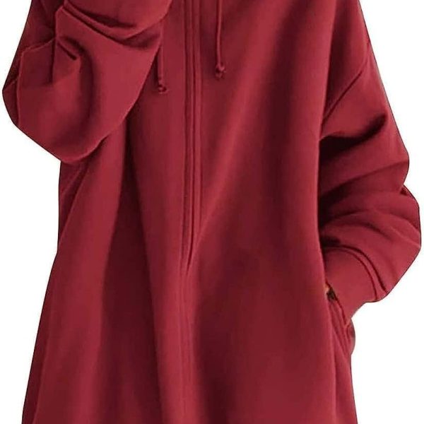 JYDQM Women's Long Hoodies Pullover,Winter Casual Fleece Jackets Knitted Sweatshirt Zip Up Hoodies,S-5XL (Color : A-red, Size : 4XL)