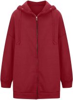 ⁦JYDQM Women's Long Hoodies Pullover,Winter Casual Fleece Jackets Knitted Sweatshirt Zip Up Hoodies,S-5XL (Color : A-red, Size : 4XL)⁩ - الصورة ⁦2⁩