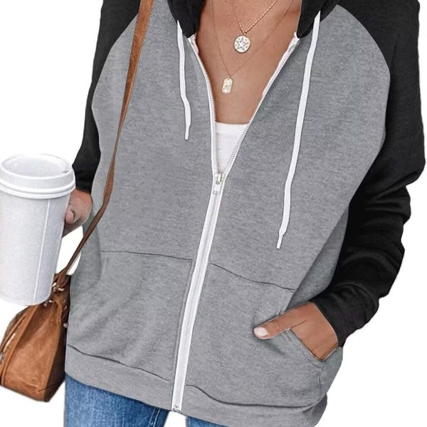 LACOZY Women's Long Sleeve Zip Up Hoodies Casual Oversized Color Block Hooded Sweatshirt Jacket Sweater with Pocket